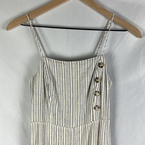 Urban Outfitters Blue Cream Stripe Linen Blend Sleeveless Jumpsuit - Picture 3 of 15
